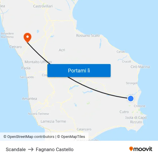 Scandale to Fagnano Castello map