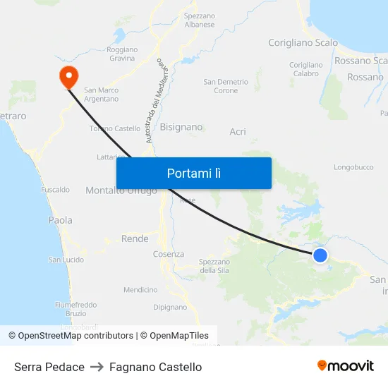 Serra Pedace to Fagnano Castello map