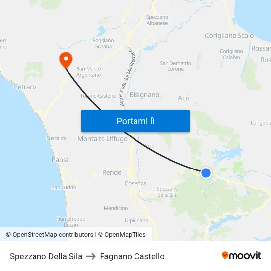 Spezzano Della Sila to Fagnano Castello map