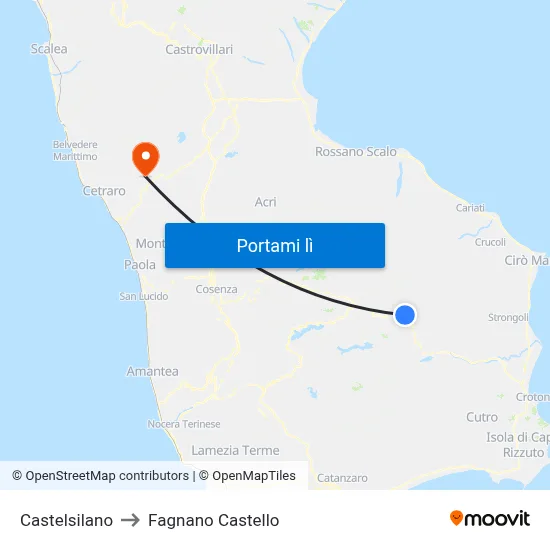 Castelsilano to Fagnano Castello map