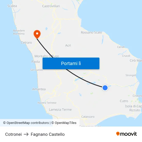 Cotronei to Fagnano Castello map