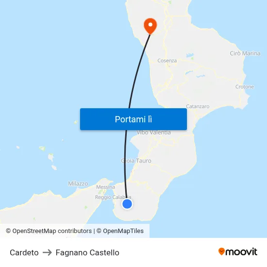 Cardeto to Fagnano Castello map