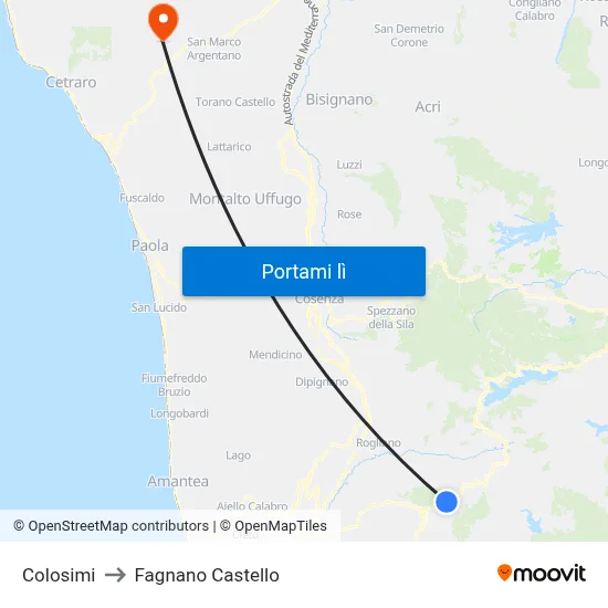 Colosimi to Fagnano Castello map