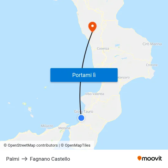 Palmi to Fagnano Castello map