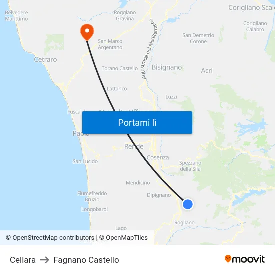 Cellara to Fagnano Castello map