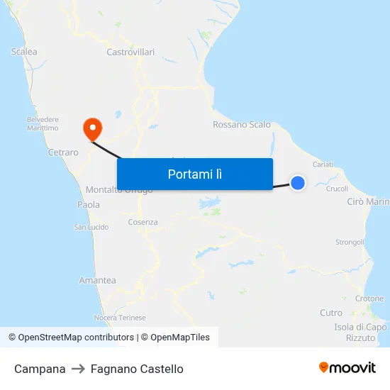 Campana to Fagnano Castello map