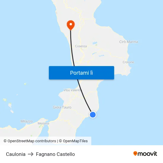 Caulonia to Fagnano Castello map
