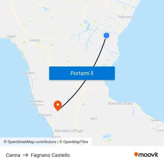 Canna to Fagnano Castello map
