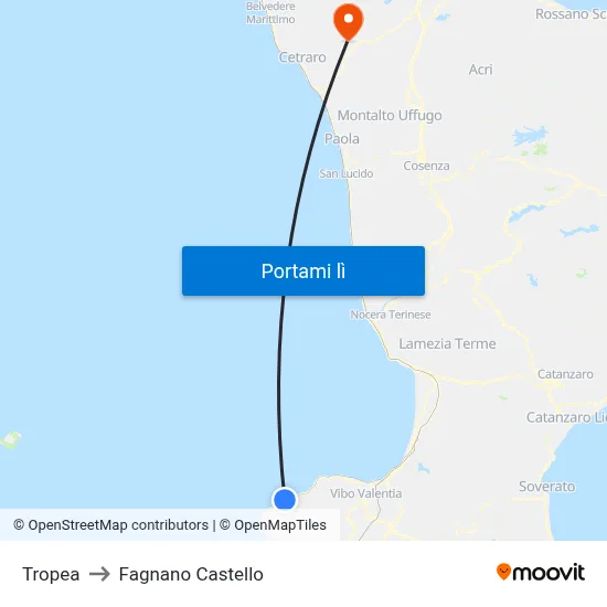 Tropea to Fagnano Castello map