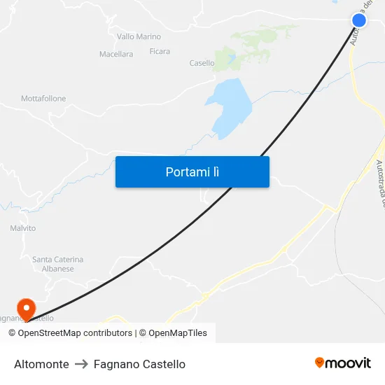 Altomonte to Fagnano Castello map