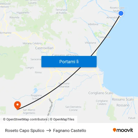 Roseto Capo Spulico to Fagnano Castello map