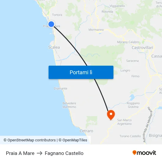 Praia A Mare to Fagnano Castello map