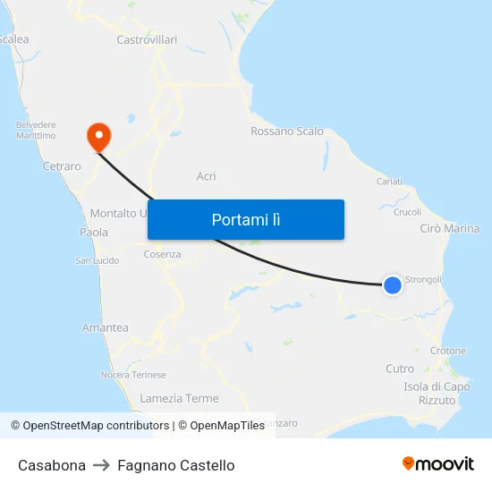 Casabona to Fagnano Castello map