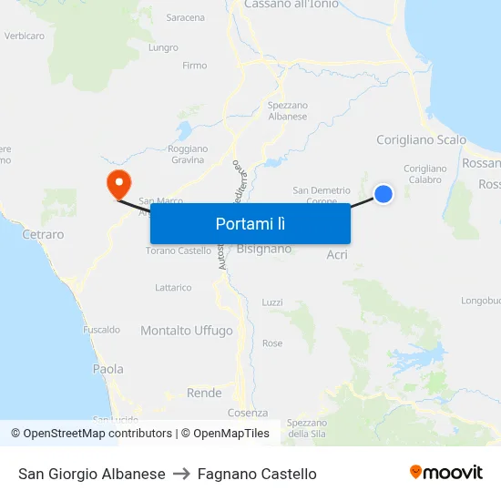 San Giorgio Albanese to Fagnano Castello map