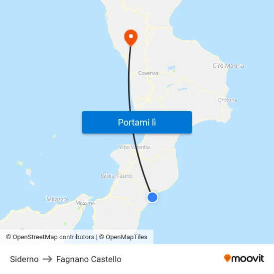 Siderno to Fagnano Castello map