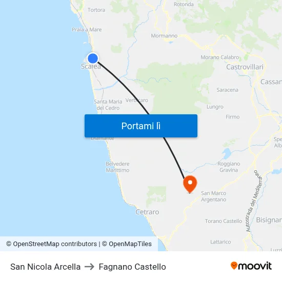 San Nicola Arcella to Fagnano Castello map