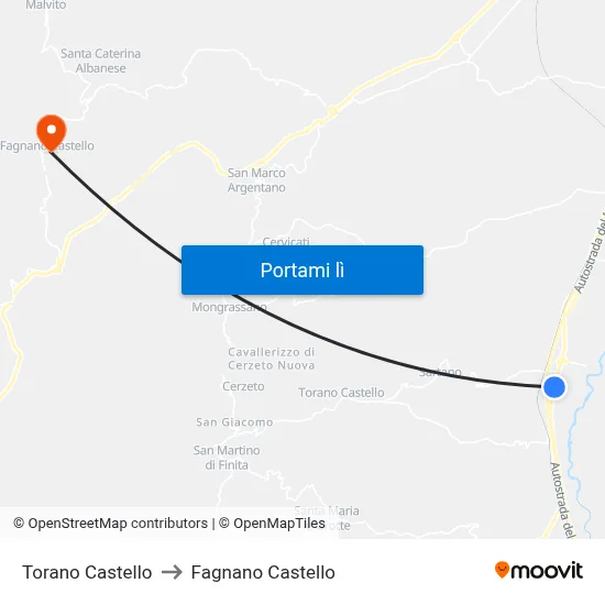Torano Castello to Fagnano Castello map