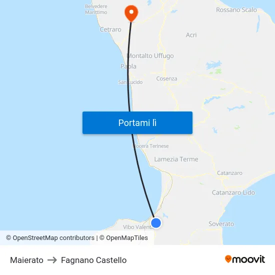 Maierato to Fagnano Castello map