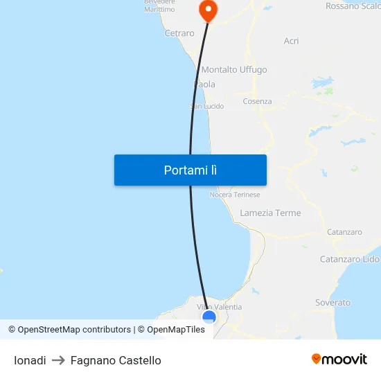 Ionadi to Fagnano Castello map