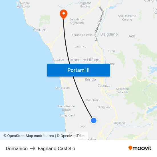 Domanico to Fagnano Castello map