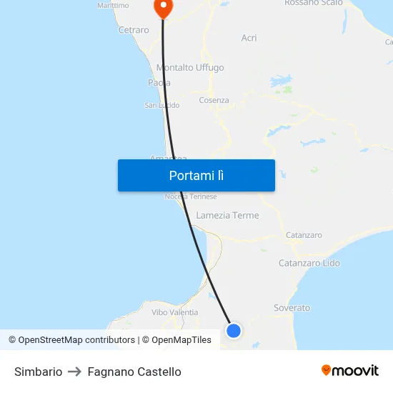 Simbario to Fagnano Castello map