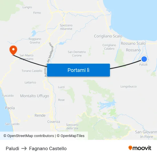 Paludi to Fagnano Castello map