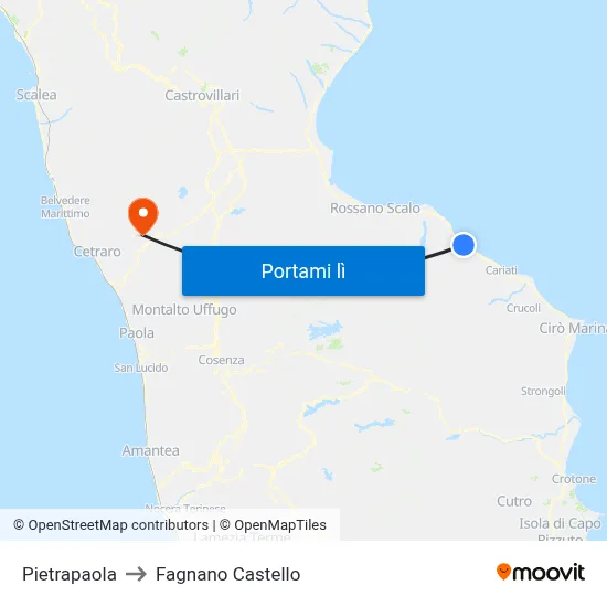 Pietrapaola to Fagnano Castello map