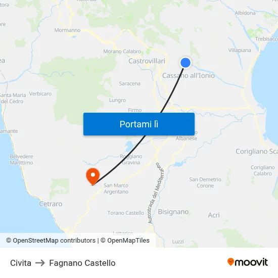 Civita to Fagnano Castello map
