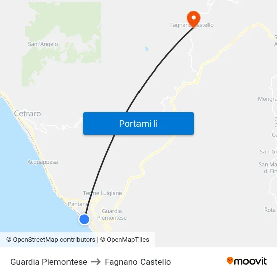 Guardia Piemontese to Fagnano Castello map