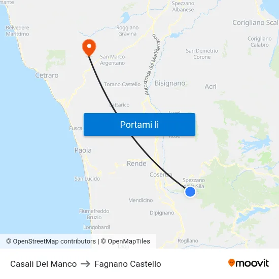 Casali Del Manco to Fagnano Castello map
