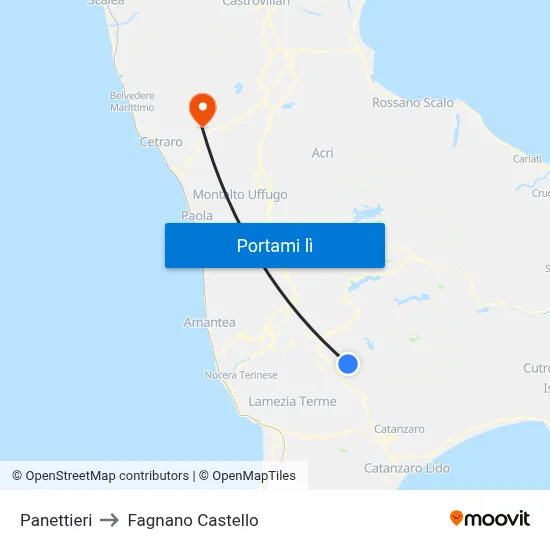 Panettieri to Fagnano Castello map