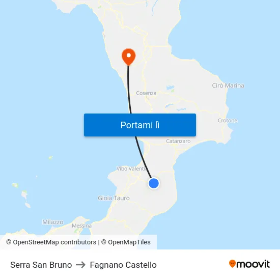 Serra San Bruno to Fagnano Castello map
