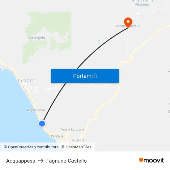 Acquappesa to Fagnano Castello map