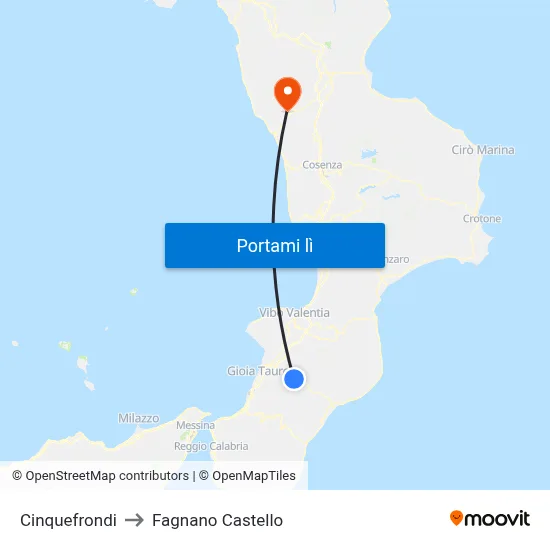 Cinquefrondi to Fagnano Castello map