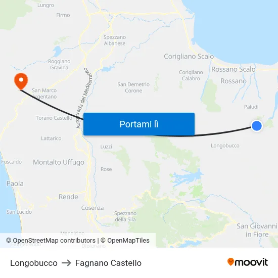 Longobucco to Fagnano Castello map