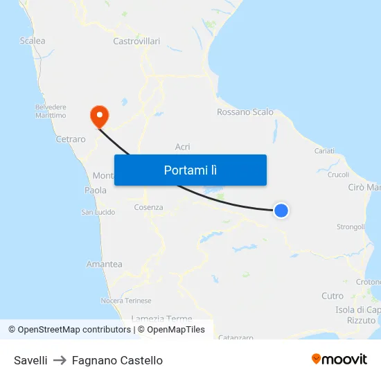 Savelli to Fagnano Castello map