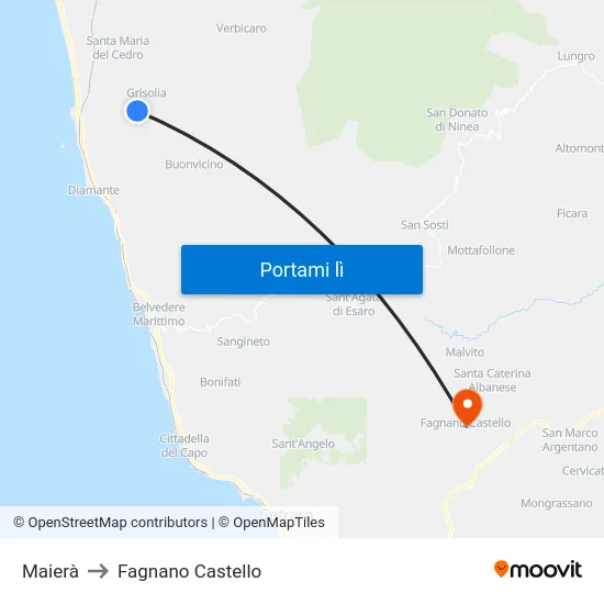 Maierà to Fagnano Castello map
