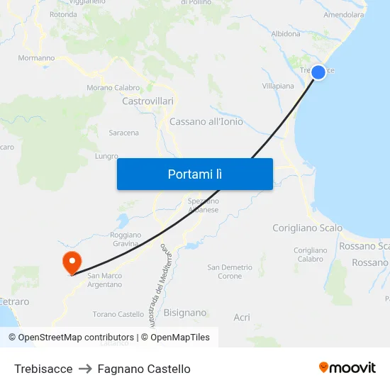Trebisacce to Fagnano Castello map