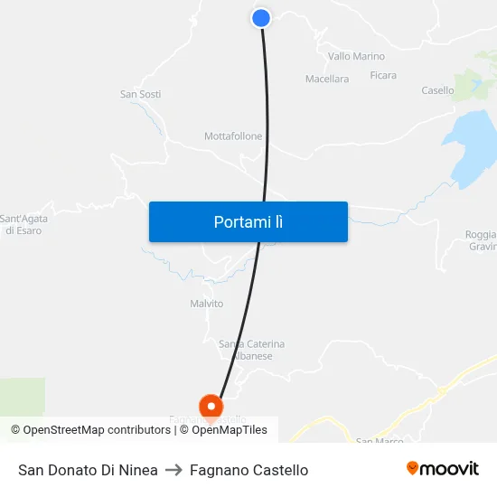 San Donato Di Ninea to Fagnano Castello map