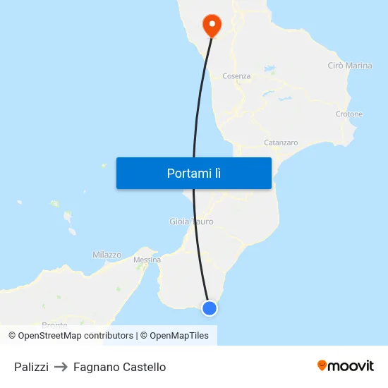 Palizzi to Fagnano Castello map