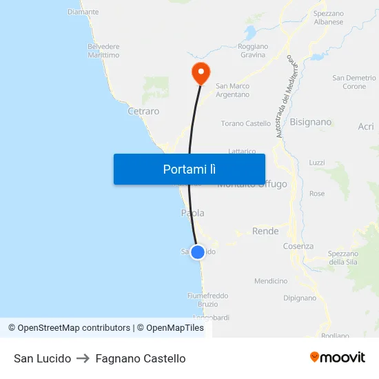 San Lucido to Fagnano Castello map