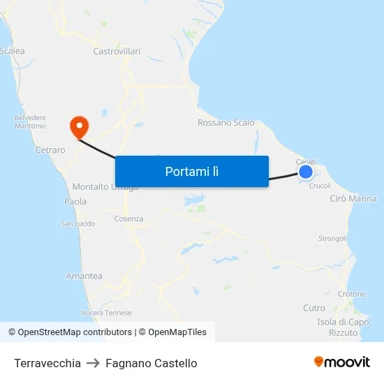 Terravecchia to Fagnano Castello map