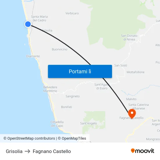 Grisolia to Fagnano Castello map