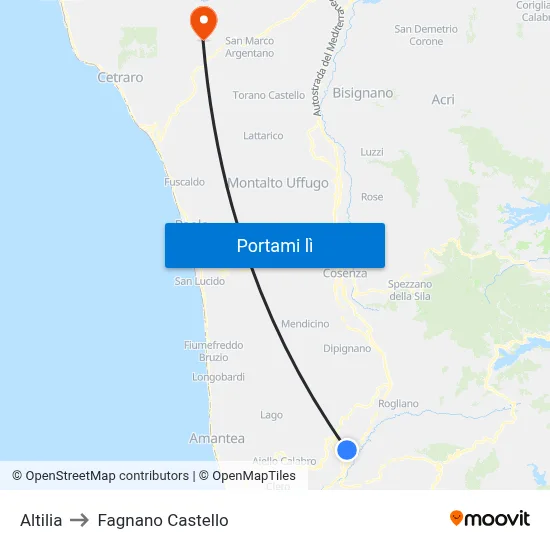 Altilia to Fagnano Castello map