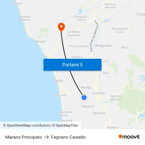 Marano Principato to Fagnano Castello map