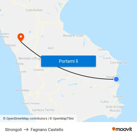 Strongoli to Fagnano Castello map