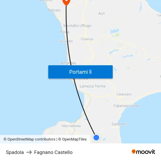 Spadola to Fagnano Castello map