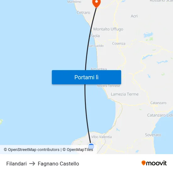 Filandari to Fagnano Castello map