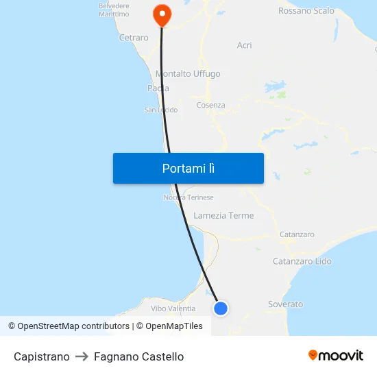 Capistrano to Fagnano Castello map