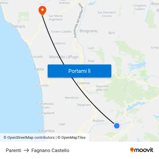 Parenti to Fagnano Castello map